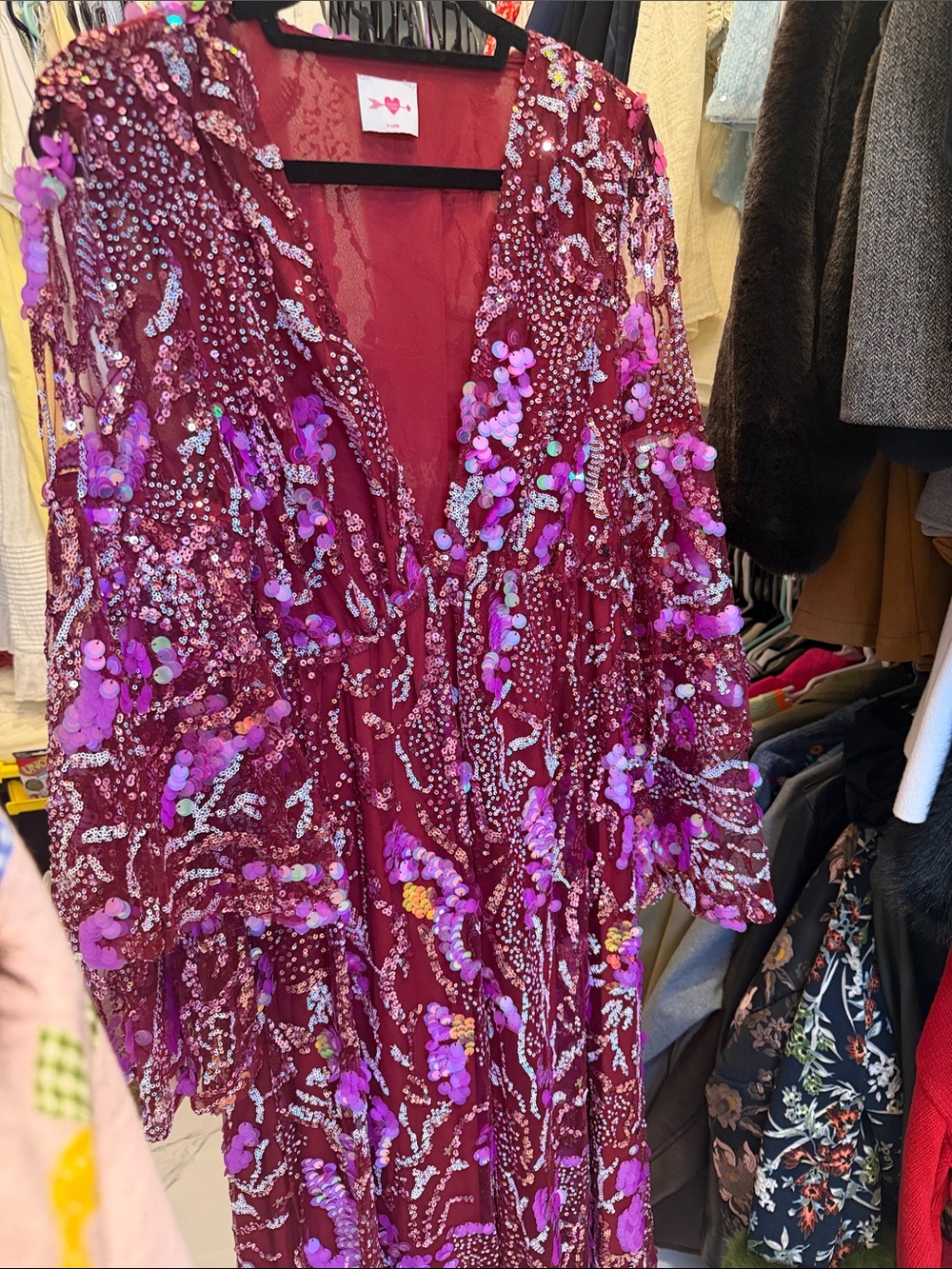 Embellished Deep Wine Sequin V-Neck Women’s dress
